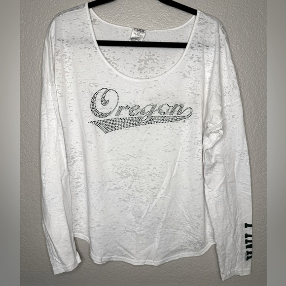 PINK Oregon Ducks Long Sleeve White T-Shirt Size Large - Picture 1 of 6